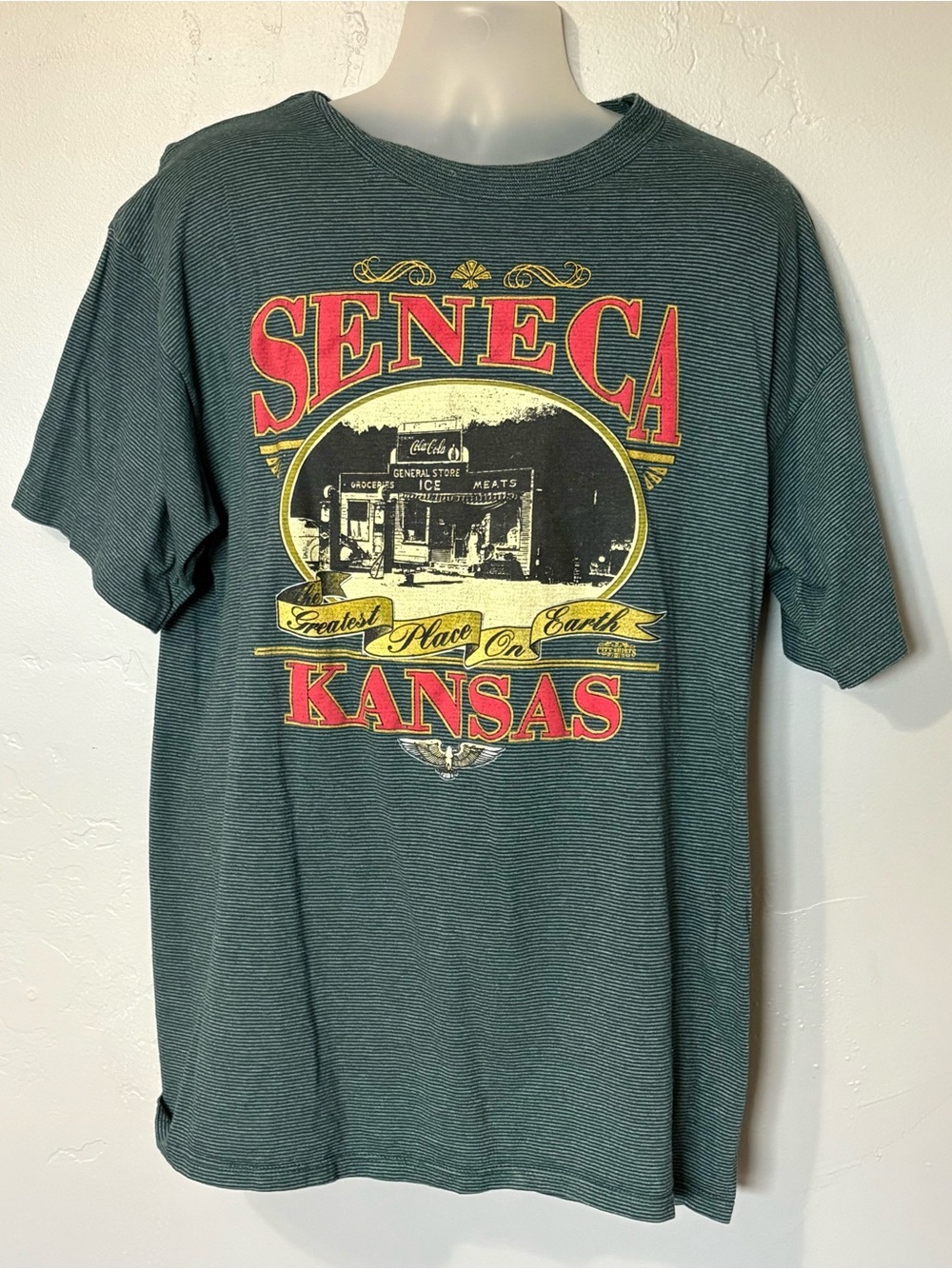 Vtg 90s Seneca Kansas T-Shirt Mens Sz XL Single Stitch Miller USA Stripped City